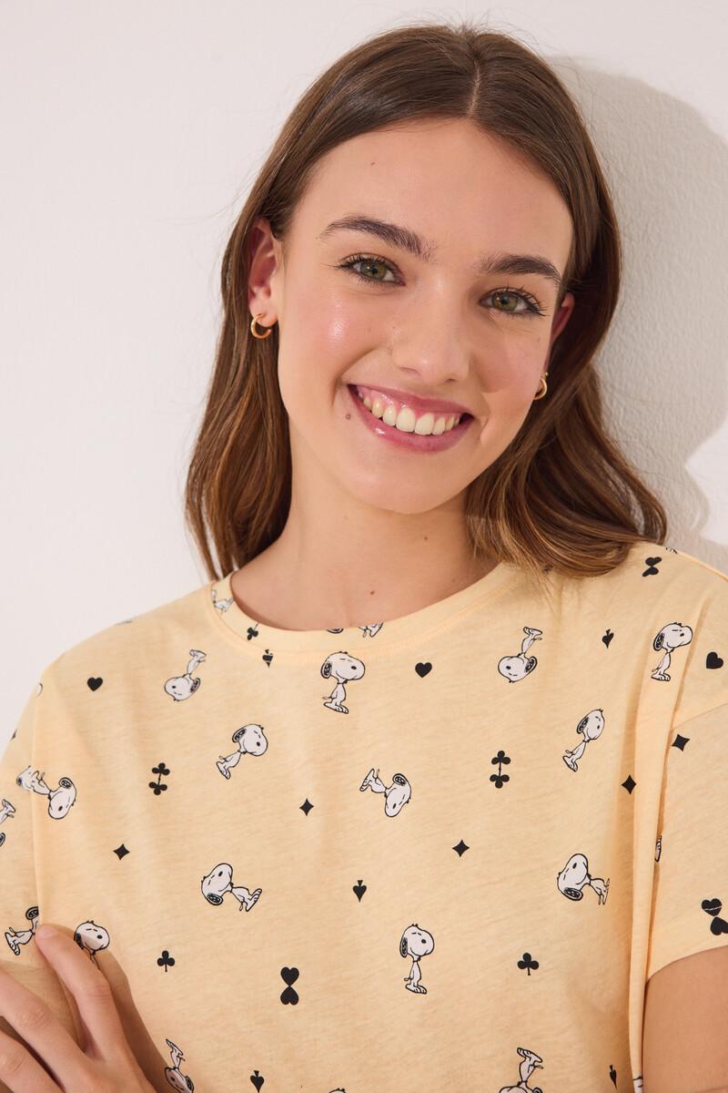 Women'secret Pijama Largo Manga Corta Algodón Snoopy Amarillo
