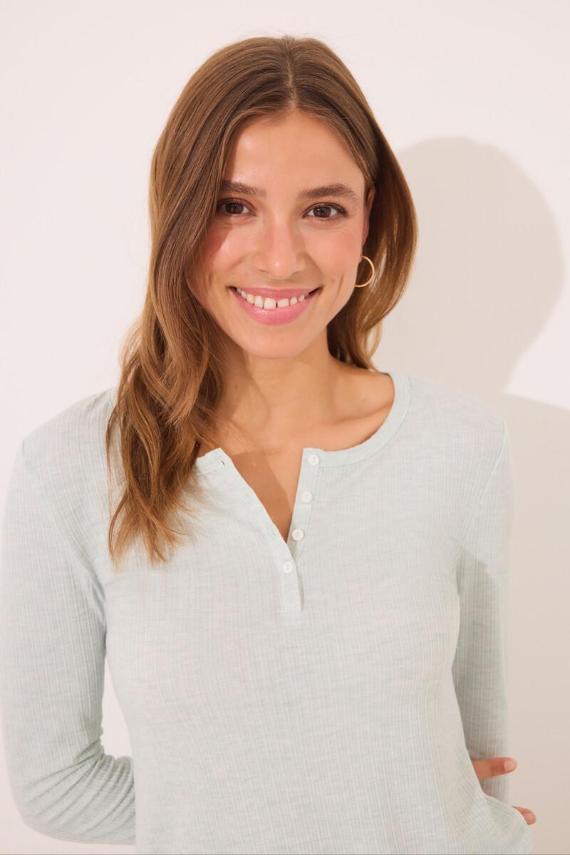 Women'secret Pijama Largo Viscosa Canalé Verde Rayas