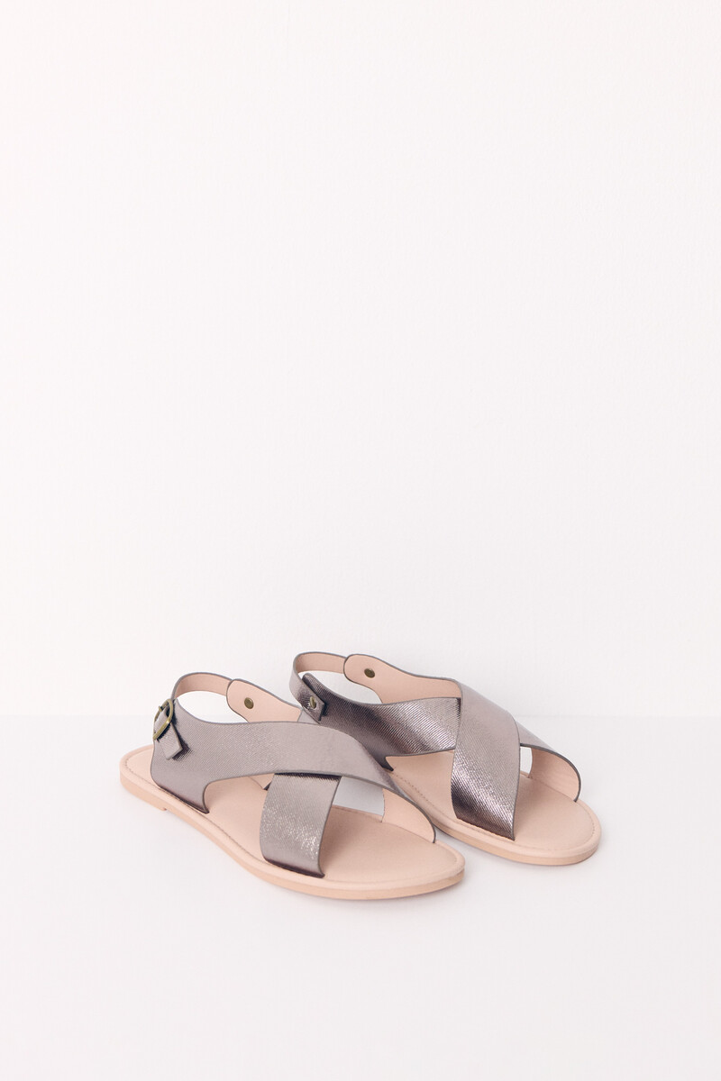 Women'secret Sandalia Plana Cruzadas Gris Brillante