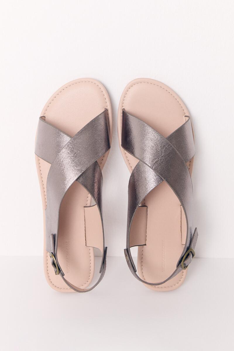 Women'secret Sandalia Plana Cruzadas Gris Brillante