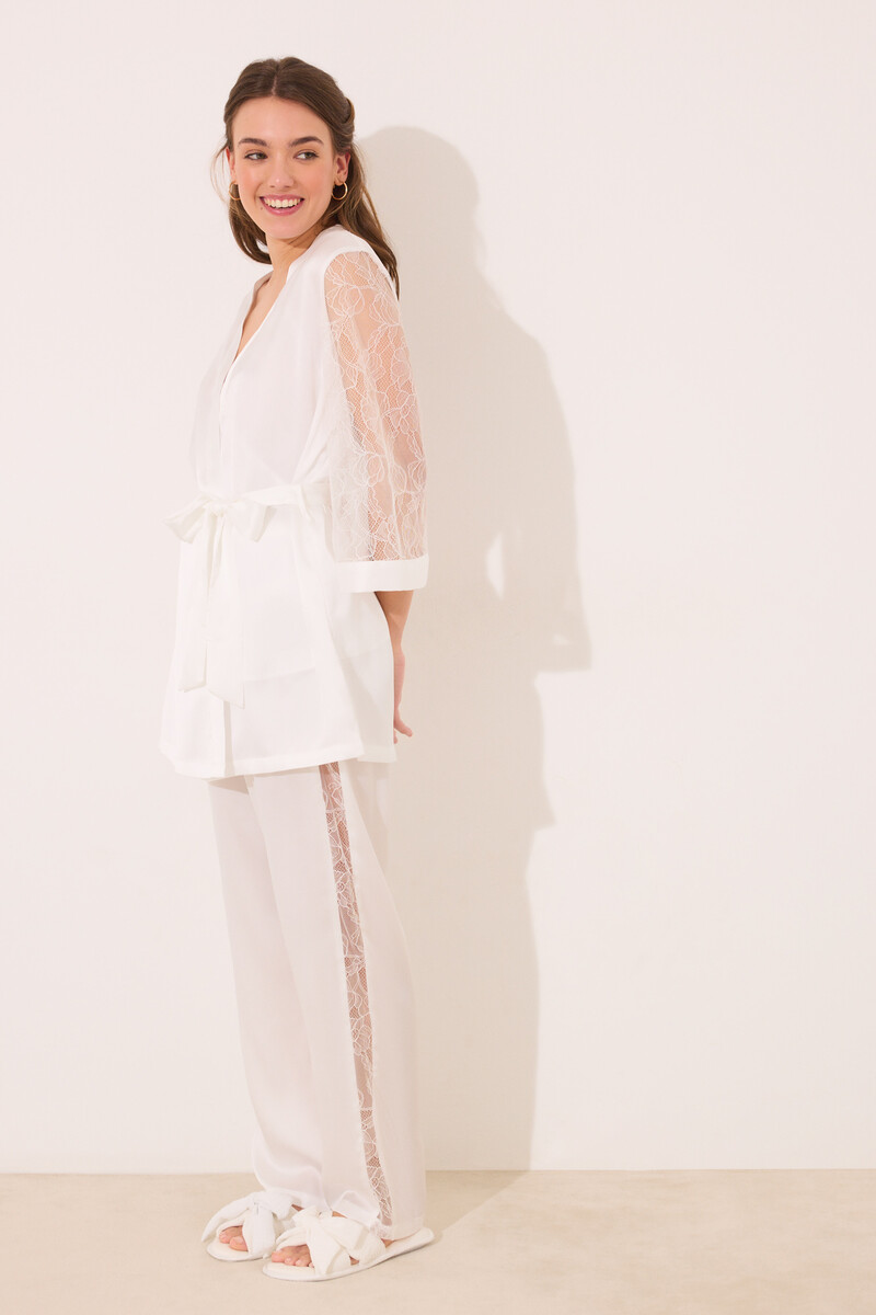 women'secret Set pijama largo satén y encaje blanco