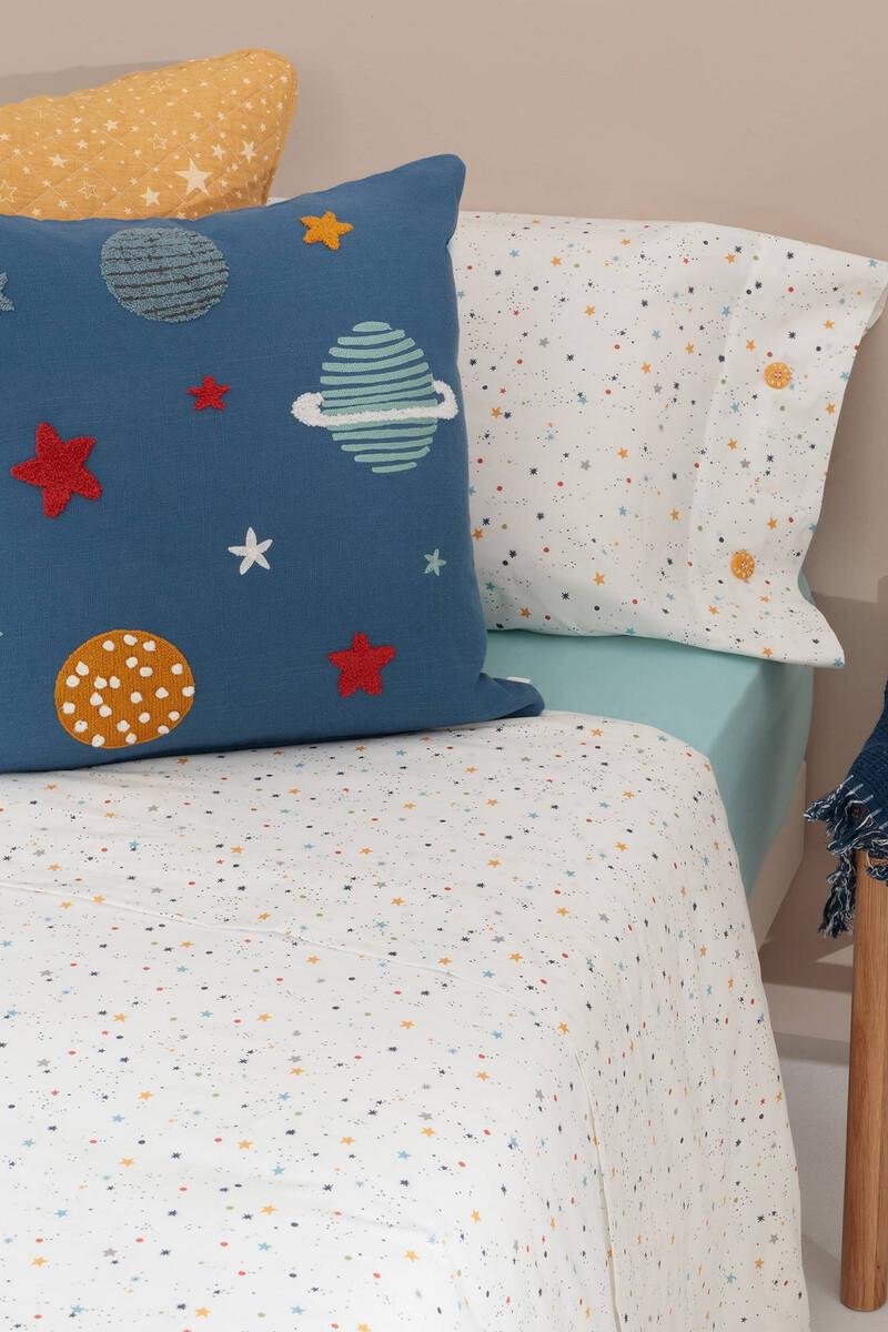 Women'secret Set Sábana Encimera Y Funda De Almohada Niños Algodón Percal Estrellas. Cama 80-90cm