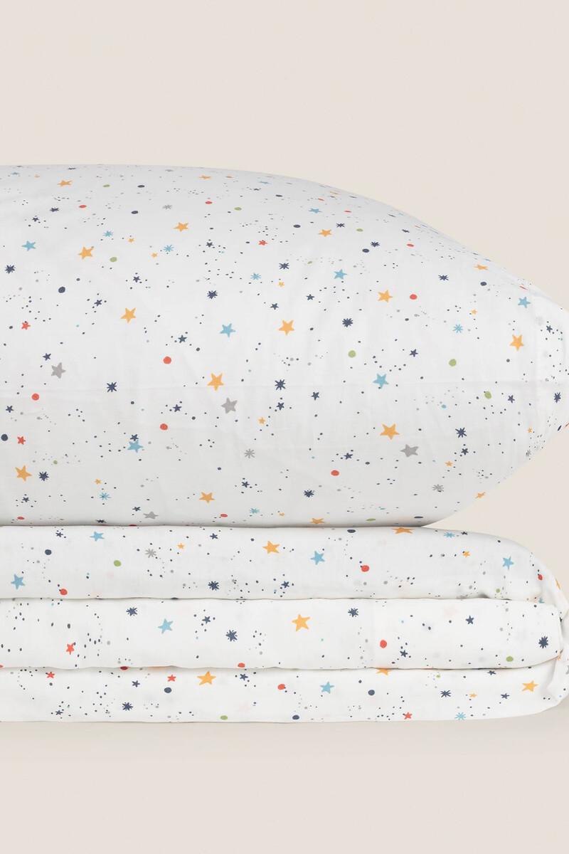 Women'secret Set Sábana Encimera Y Funda De Almohada Niños Algodón Percal Estrellas. Cama 80-90cm