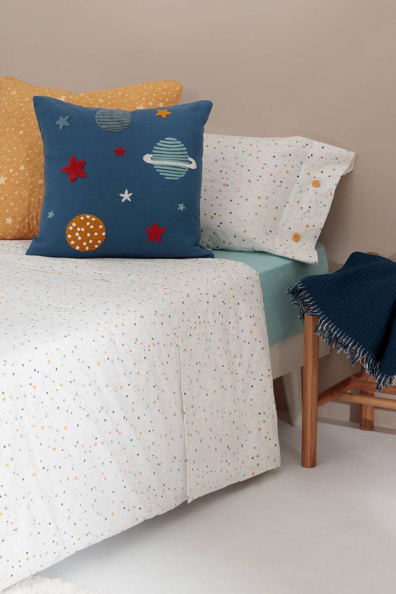 women'secret Set sábana encimera y funda de almohada niños algodón percal estrellas. Cama 80-90cm