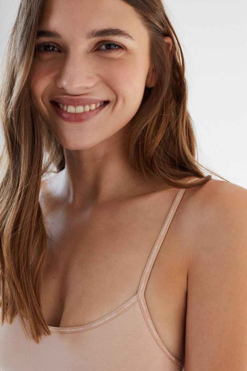 women'secret Sujetador top algodón con relleno y cierre nude