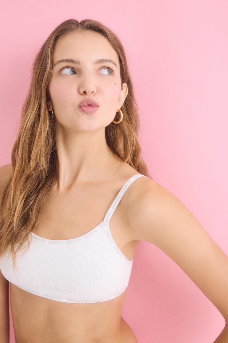 Women'secret Sujetador Top Algodón Copas Extraíbles Marfil