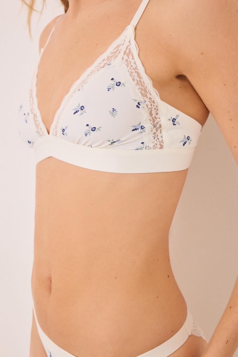Women'secret Sujetador Triangular NATURAL Microfibra Y Encaje Blanco