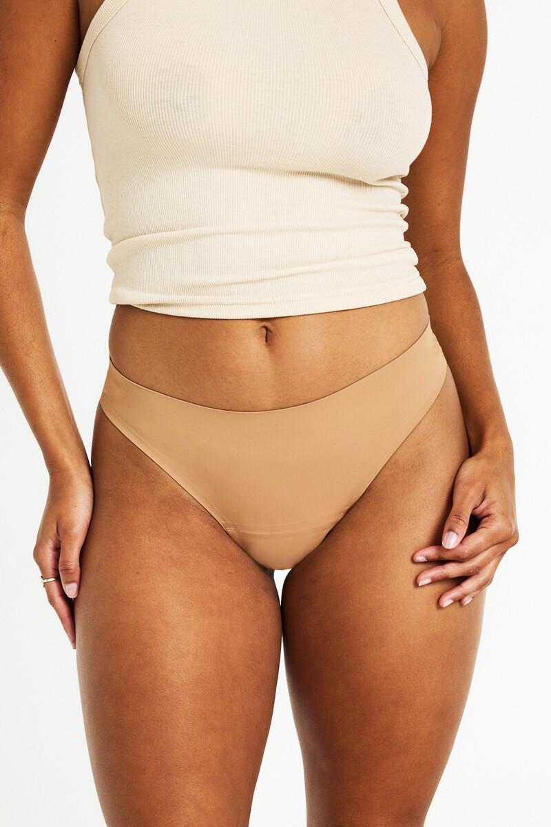 Women'secret Tanga Menstrual Seamless Nailon Reciclado Tawny Absorción Ligera Moderada