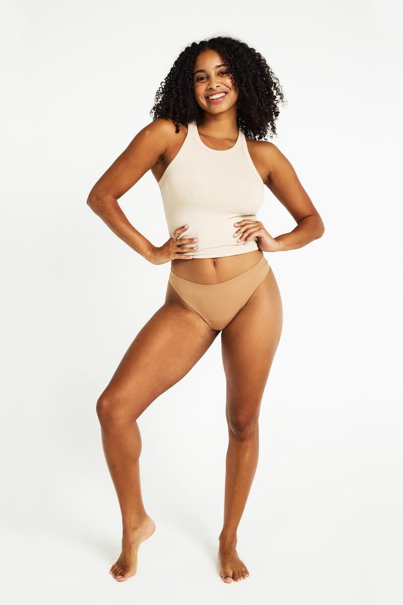 Women'secret Tanga Menstrual Seamless Nailon Reciclado Tawny Absorción Ligera Moderada