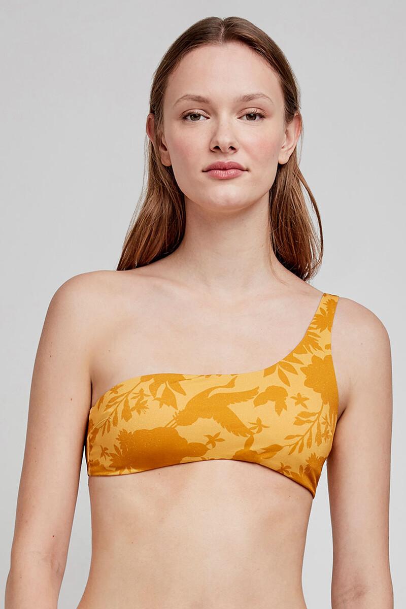 women'secret Top de bikini asimétrico estampado amarillo