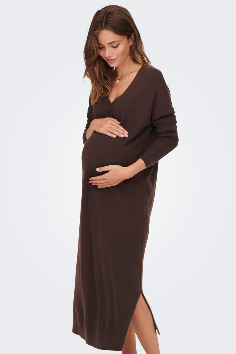 Women'secret Vestido Largo De Punto Premamá Con Cuello V Color Marrón Chocolate