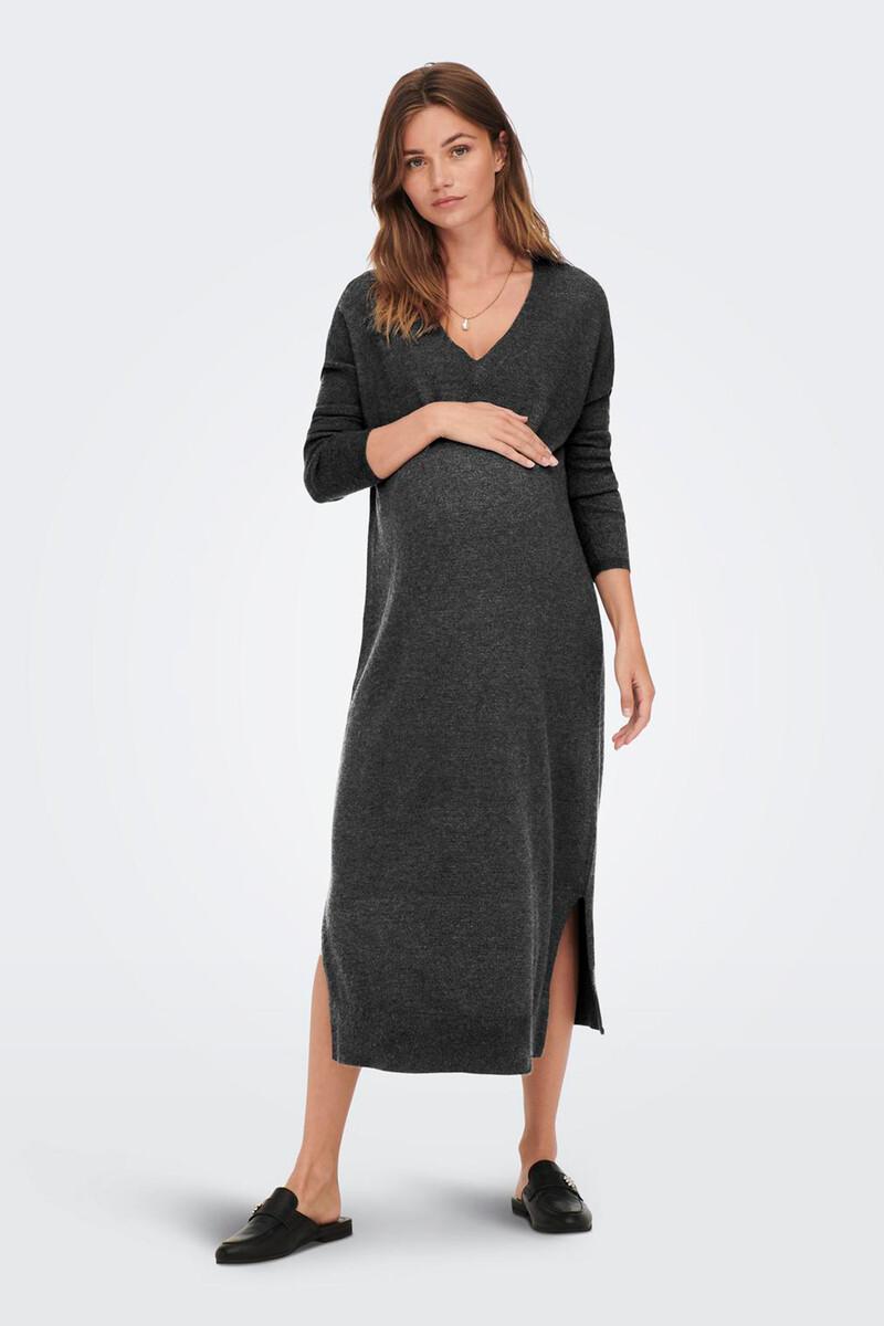 women'secret Vestido largo de punto premamá con cuello V color gris antracita