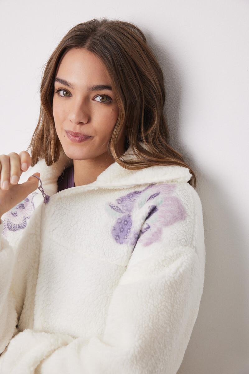 Women'secret Bata Corta Borreguito Blanco Flores