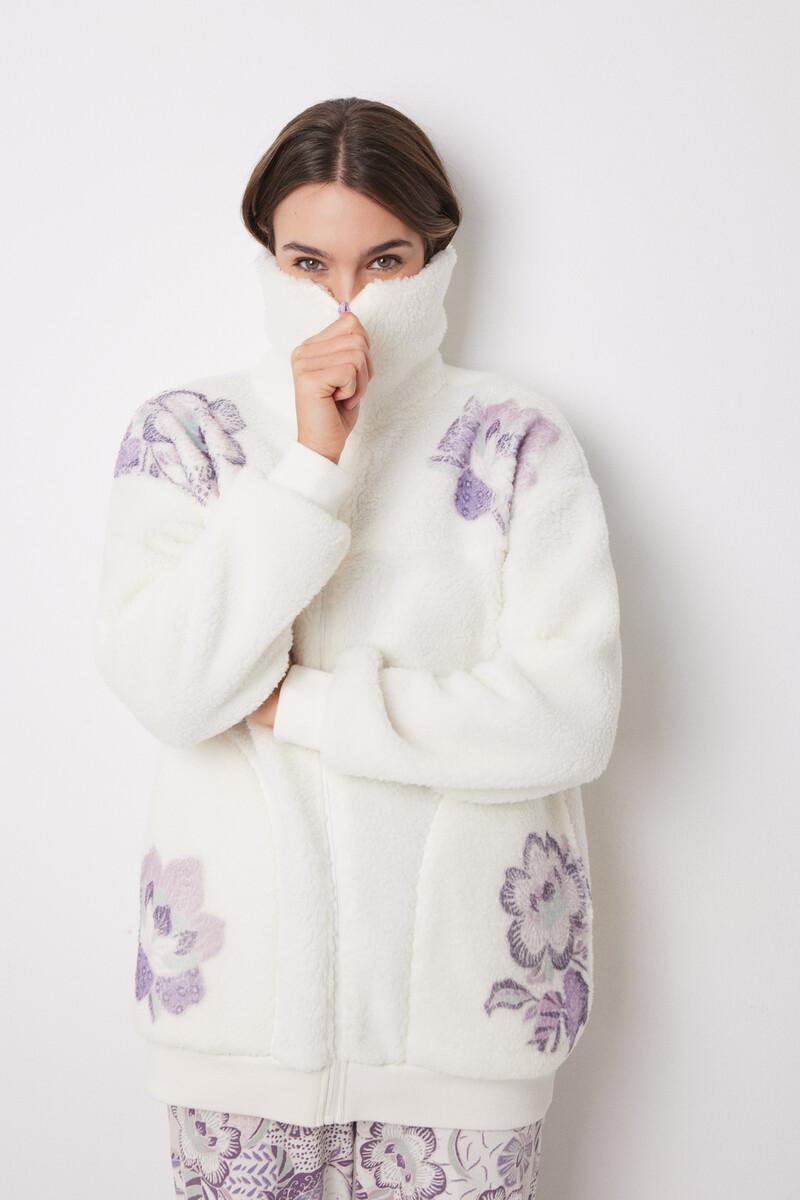 Women'secret Bata Corta Borreguito Blanco Flores