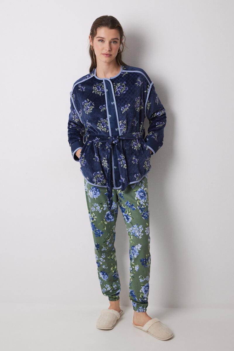 Women'secret Bata Corta Tejido Polar Suave Flores