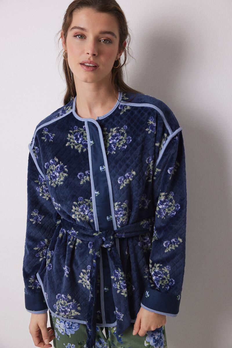 Women'secret Bata Corta Tejido Polar Suave Flores