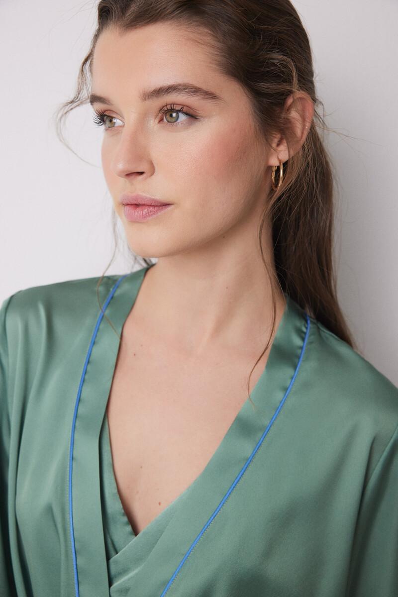 Women'secret Bata Midi Satén Verde Flores