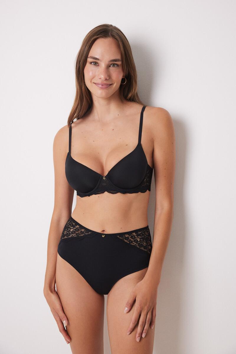 Women'secret Braga Alta Microfibra Y Encaje Negro