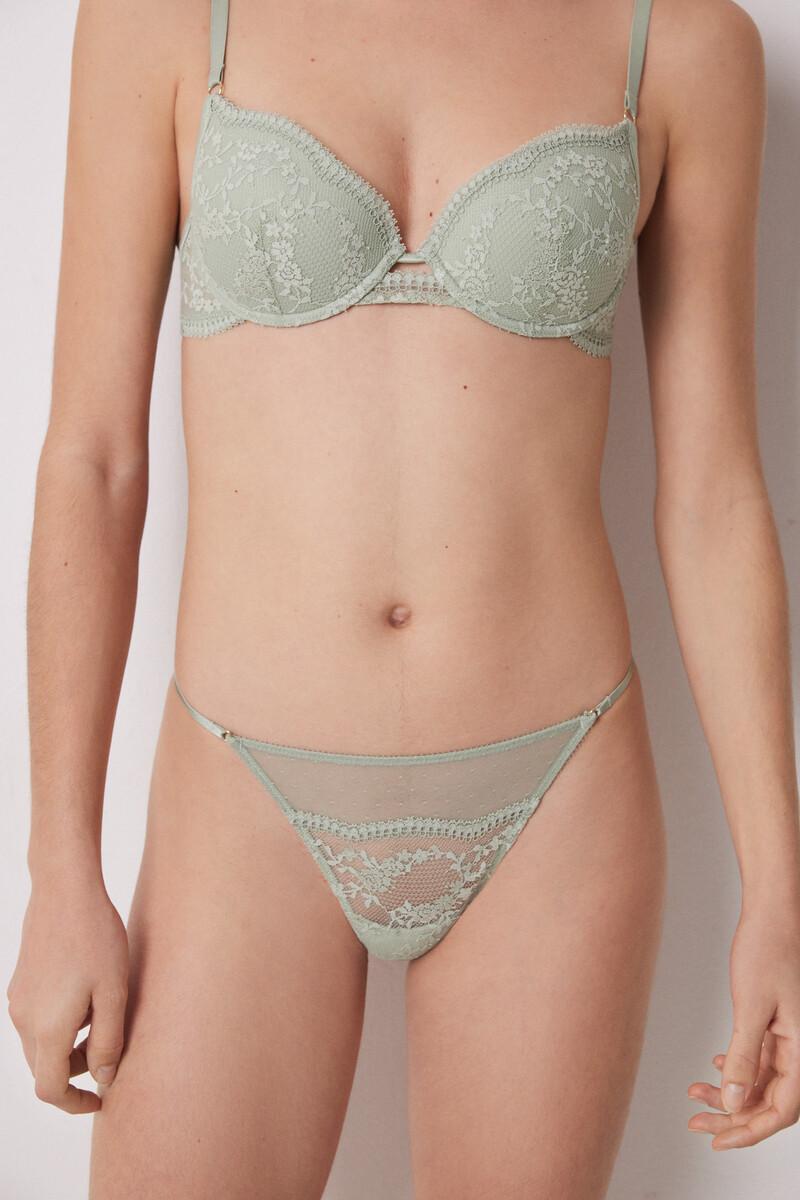Women'secret Braga Clásica Tira Encaje Y Tul Verde