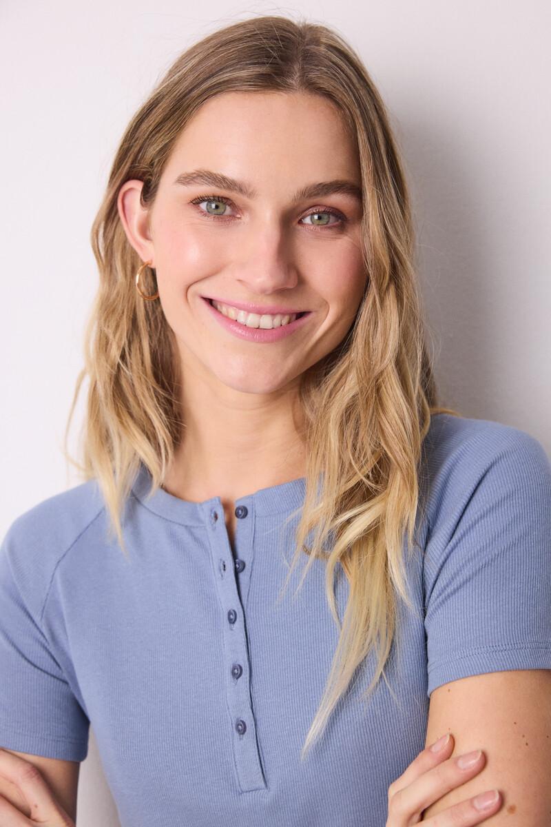 Women'secret Camiseta Manga Corta Canalé Azul