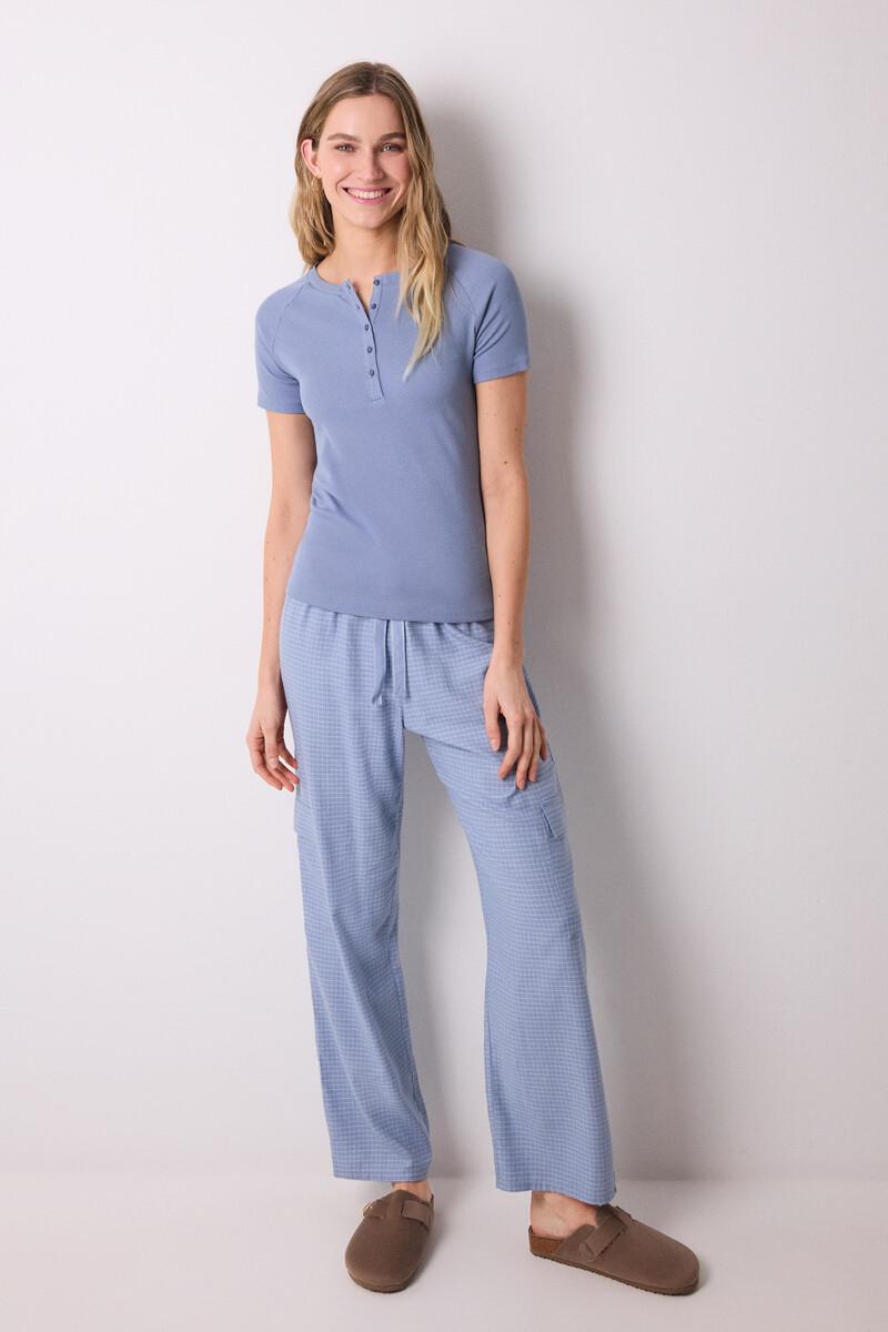 women'secret Camiseta manga corta canalé azul