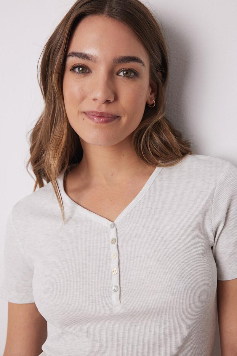 Women'secret Camiseta Manga Corta Canalé Gris