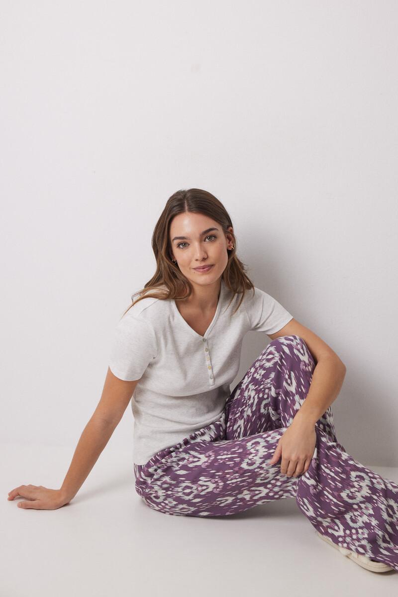 Women'secret Camiseta Manga Corta Canalé Gris