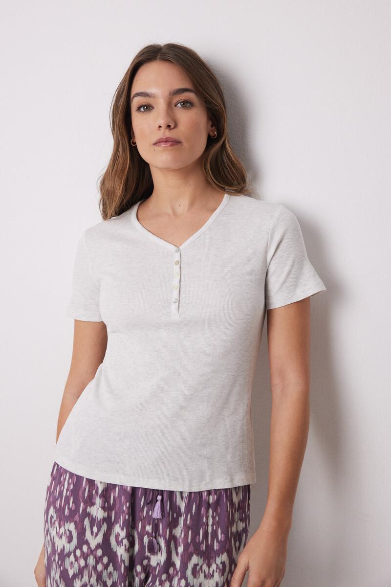 women'secret Camiseta manga corta canalé gris