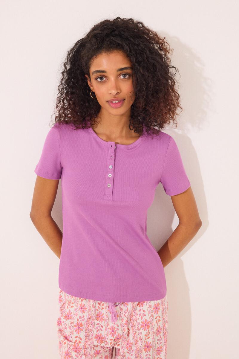 Women'secret Camiseta Manga Corta Canalé Morado