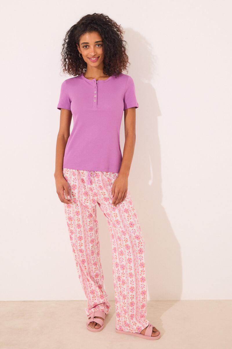 Women'secret Camiseta Manga Corta Canalé Morado