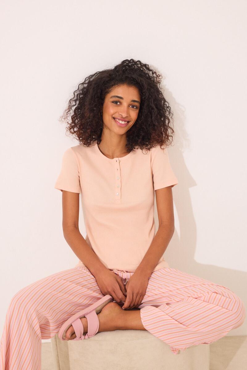 women'secret Camiseta manga corta canalé naranja