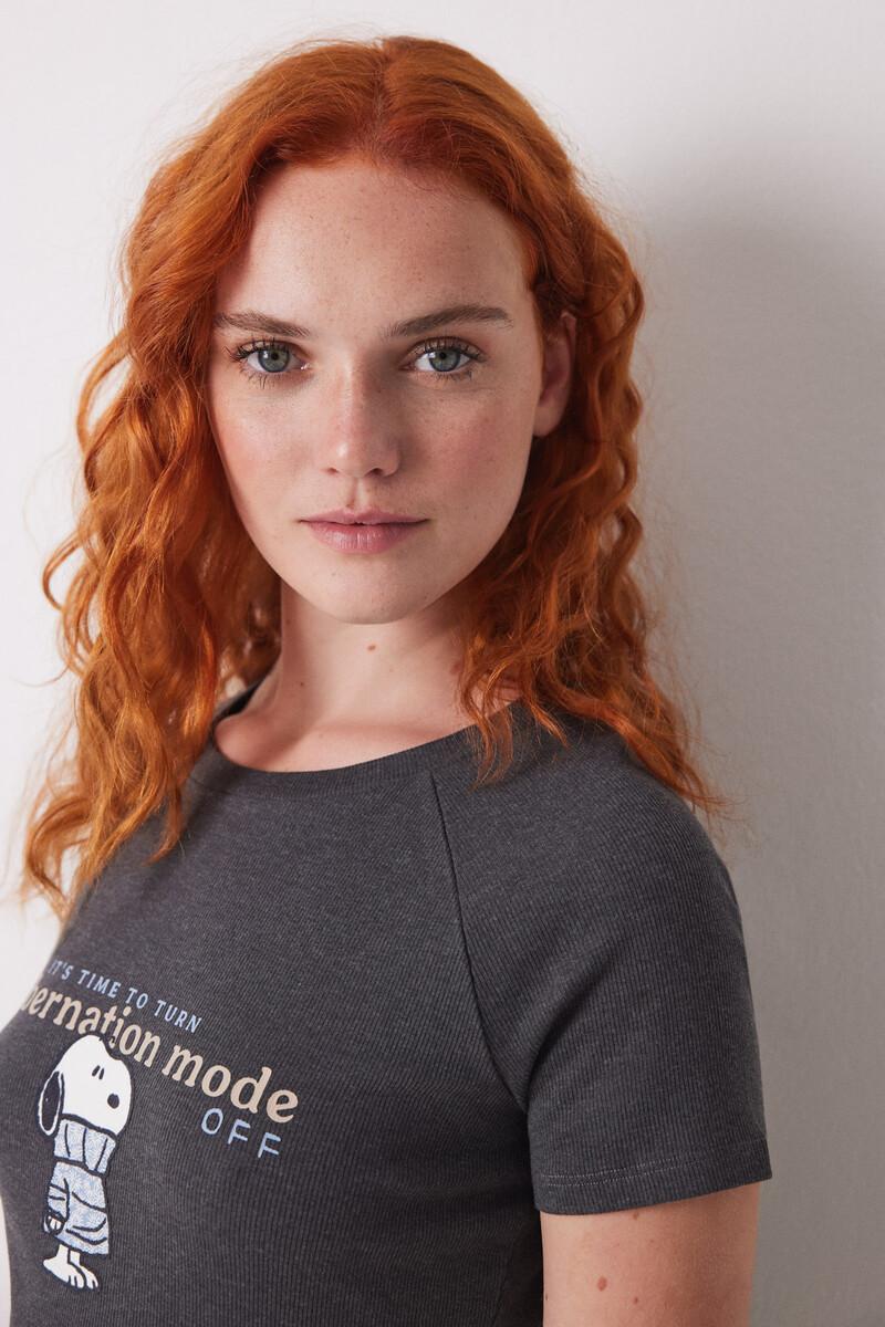 Women'secret Camiseta Manga Corta Canalé Snoopy