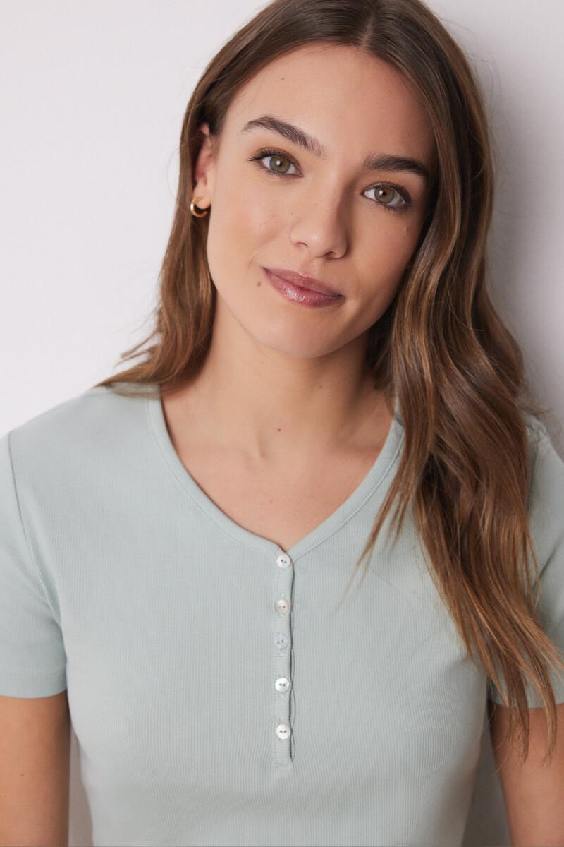 Women'secret Camiseta Manga Corta Canalé Verde