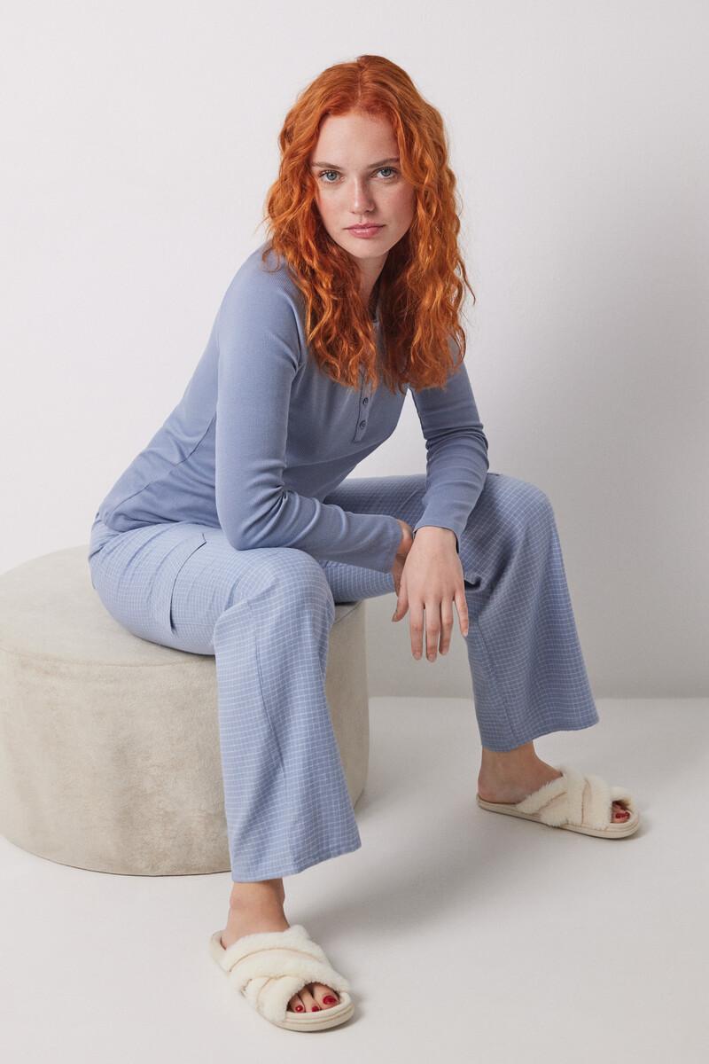 Women'secret Camiseta Manga Larga Canalé Azul