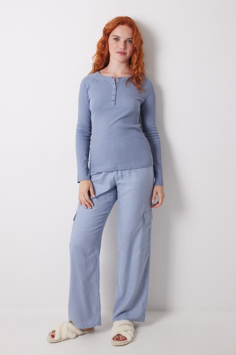 Women'secret Camiseta Manga Larga Canalé Azul