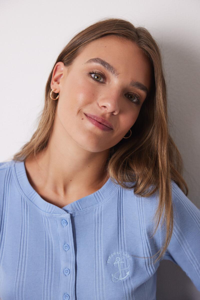 Women'secret Camiseta Manga Larga Canalé Azul