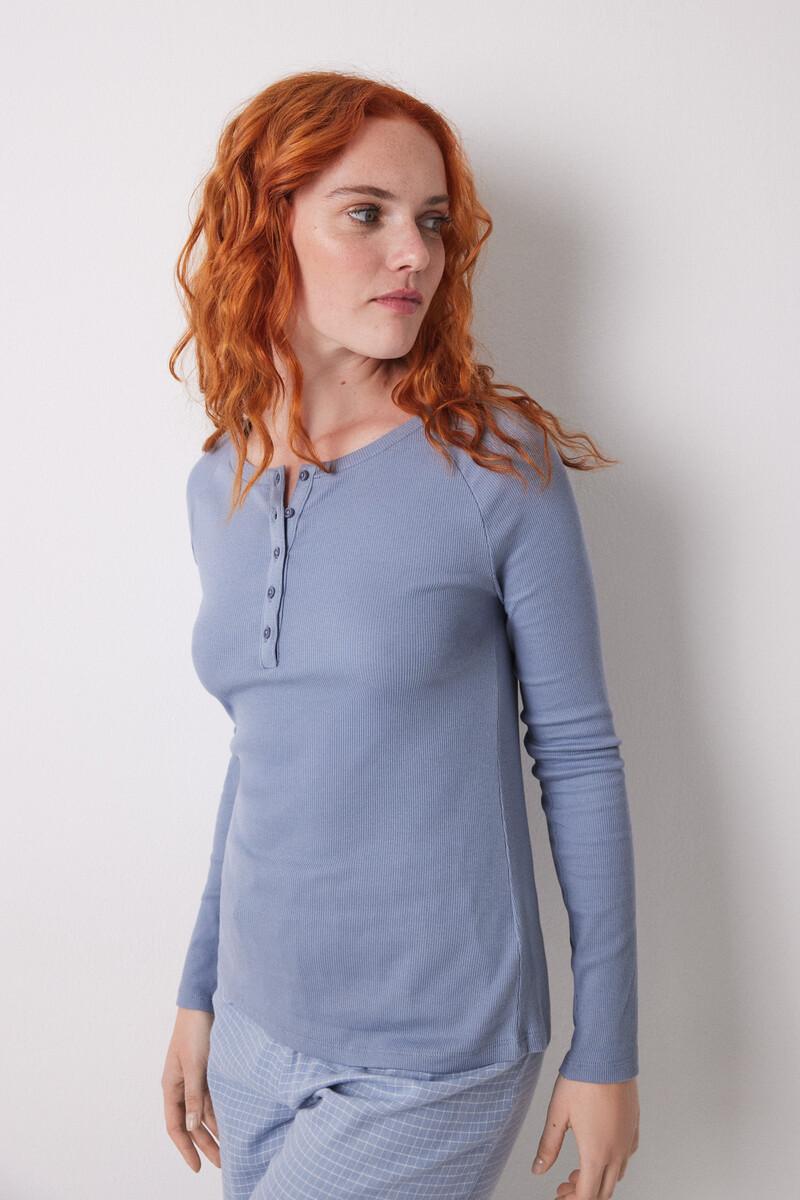 women'secret Camiseta manga larga canalé azul