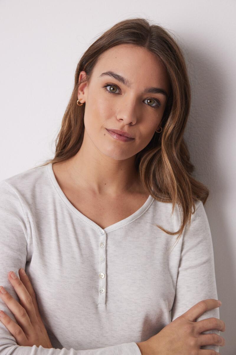 Women'secret Camiseta Manga Larga Canalé Gris