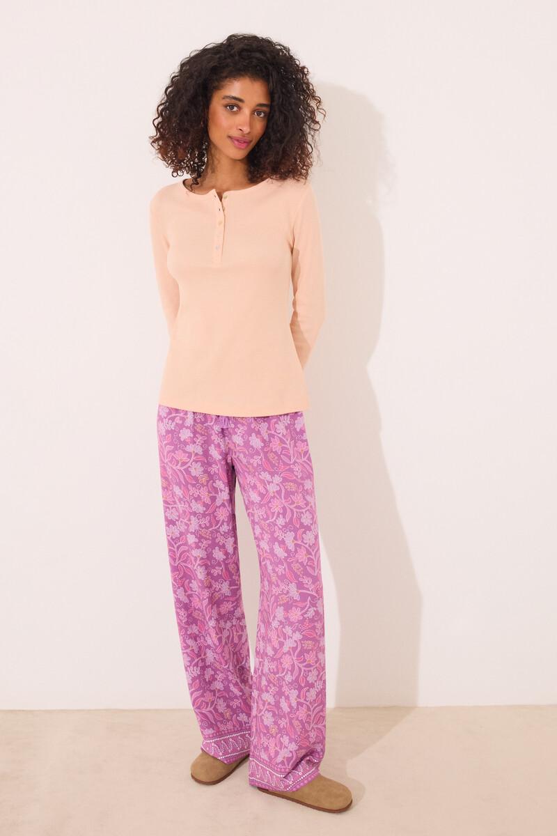 Women'secret Camiseta Manga Larga Canalé Naranja