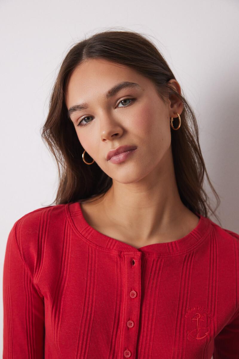 Women'secret Camiseta Manga Larga Canalé Roja