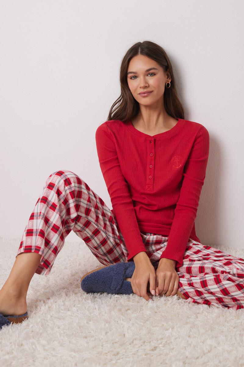 Women'secret Camiseta Manga Larga Canalé Roja