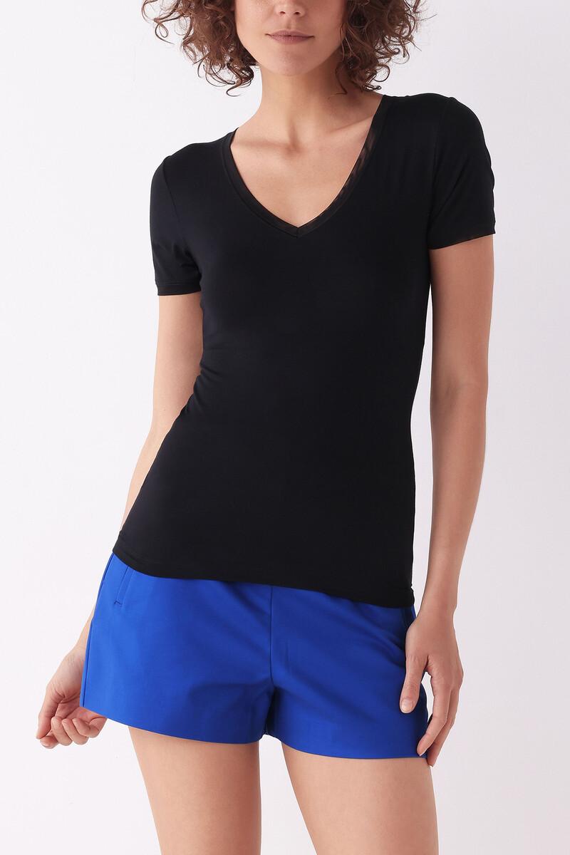 women'secret Camiseta negra manga corta