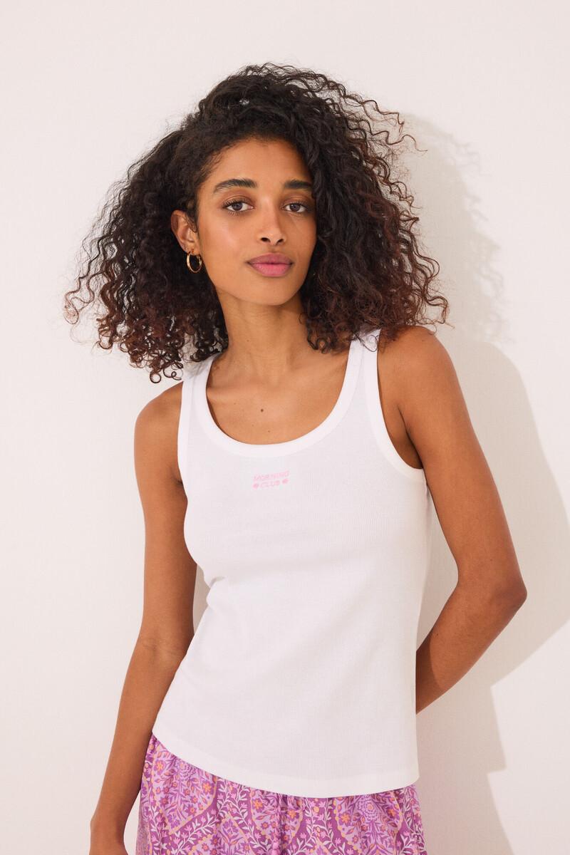women'secret Camiseta tirantes canalé blanco