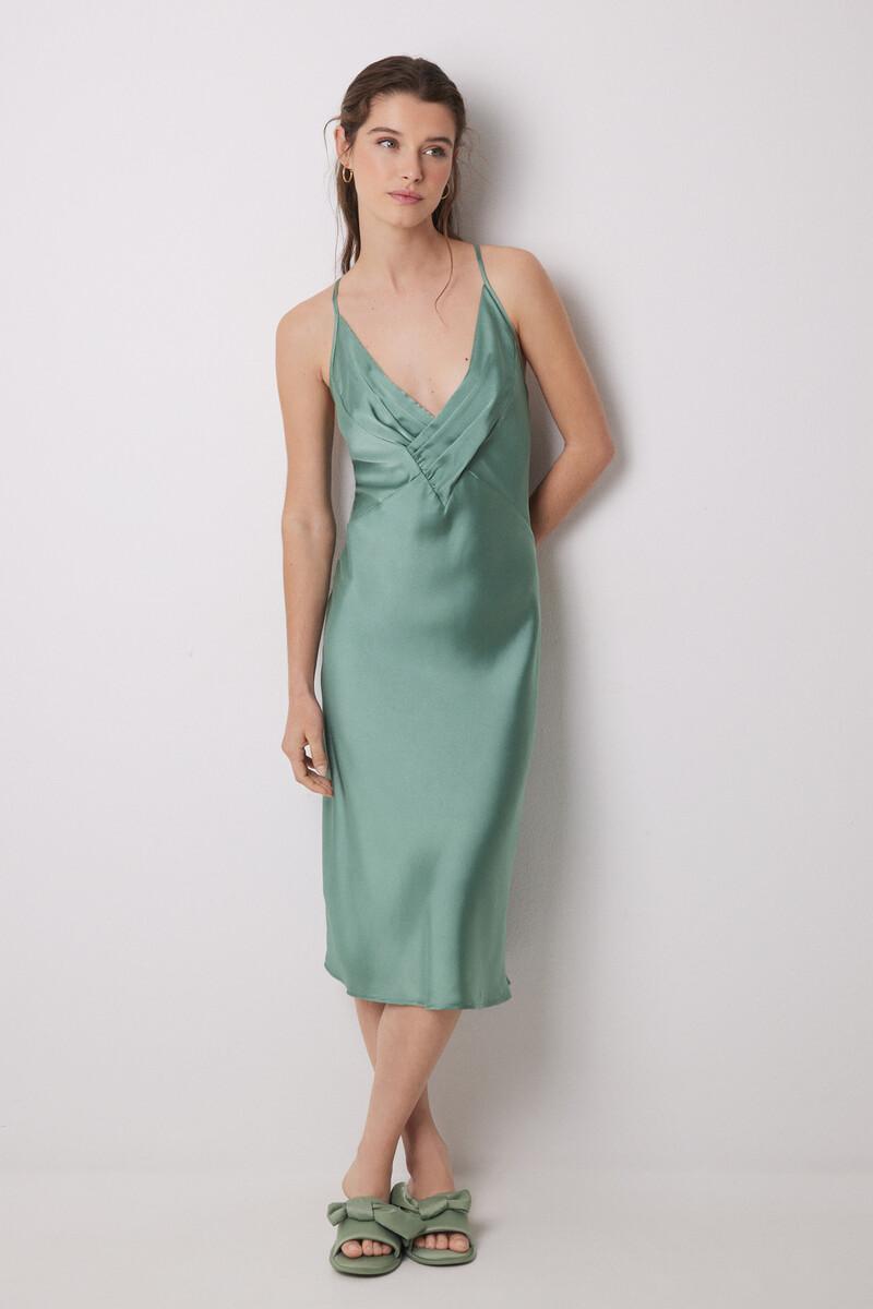 women'secret Camisón midi satén verde