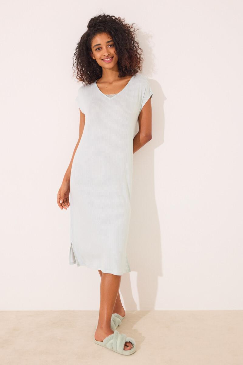 women'secret Camisón midi viscosa verde rayas