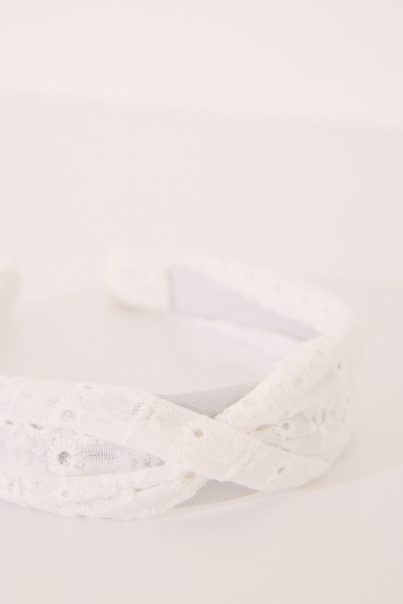 women'secret Diadema pelo bordado suizo blanco