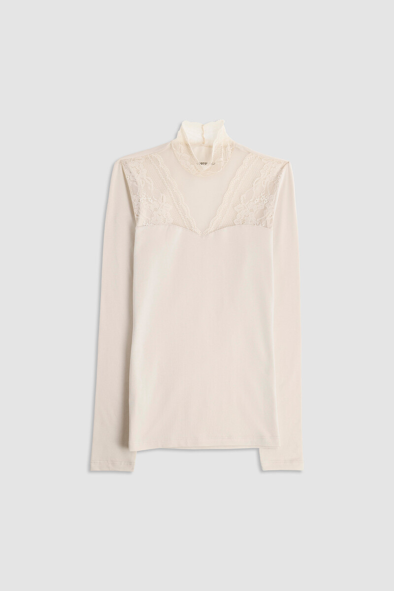 women'secret Jersey cuello alto manga larga crema