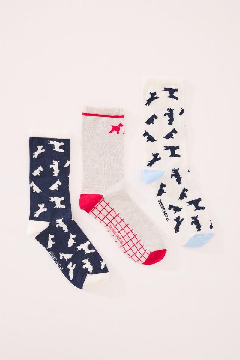women'secret Pack 3 calcetines altos print perros