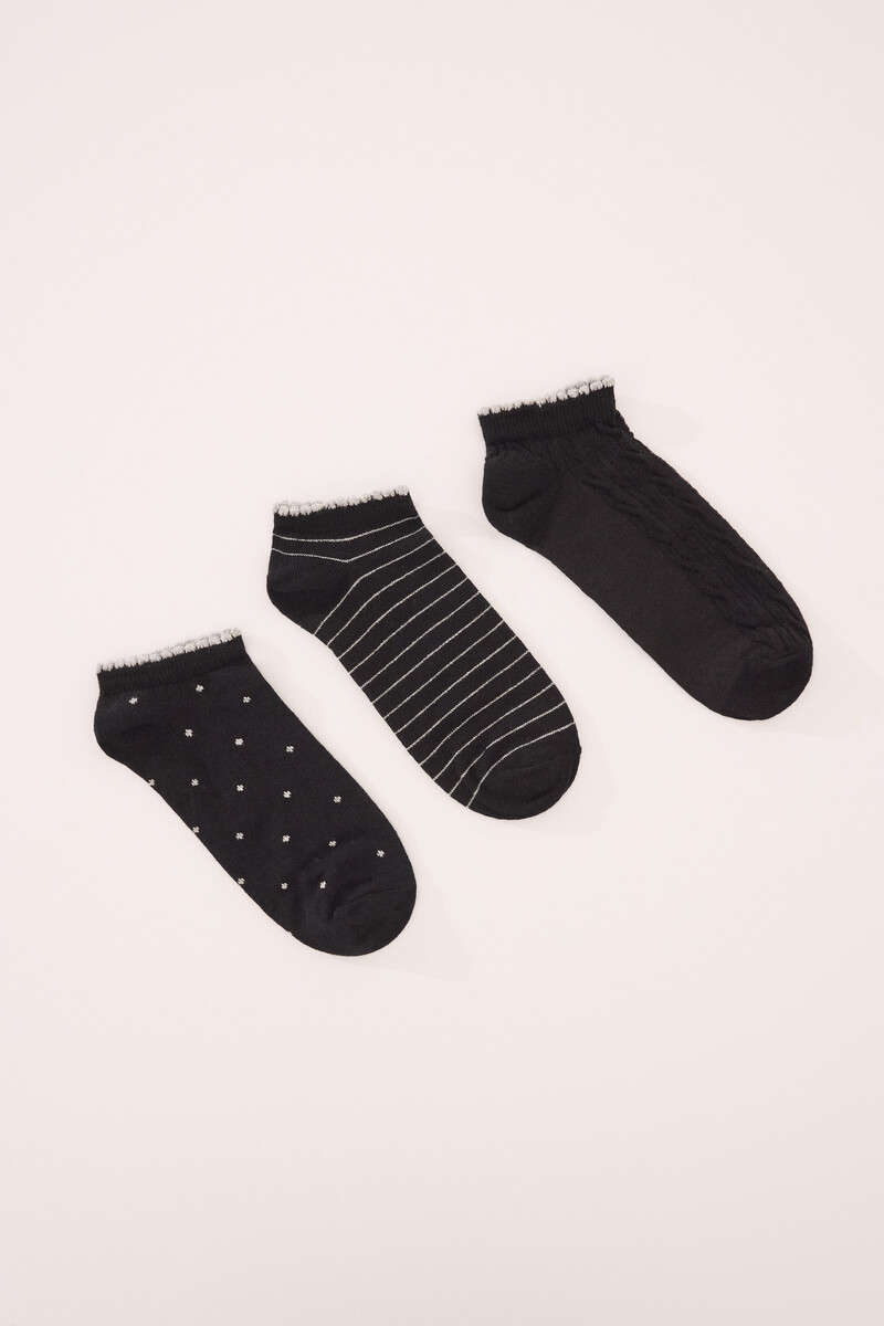 Women'secret Pack 3 Calcetines Cortos Negro Lurex
