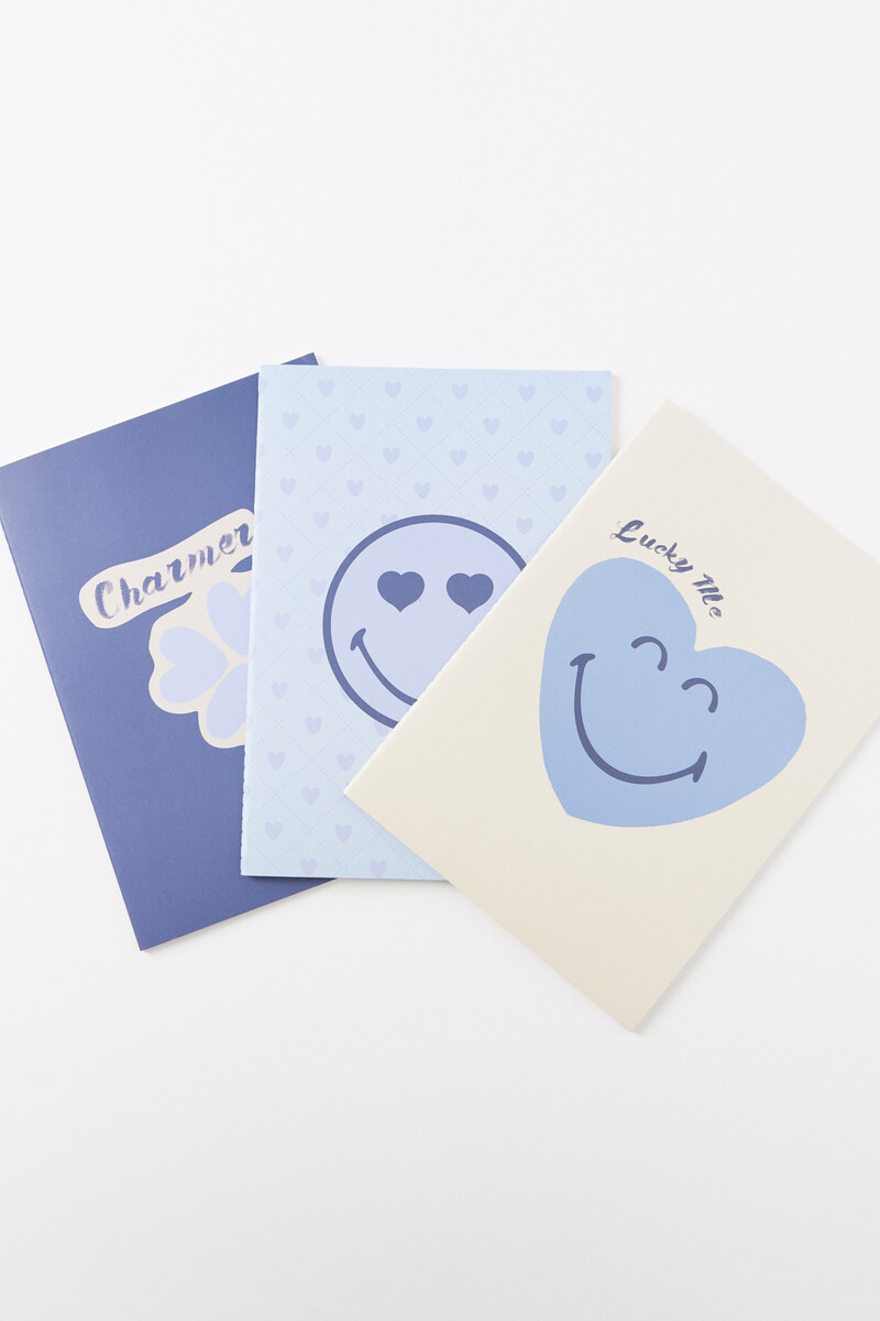 women'secret Pack 3 libretas azules Smiley